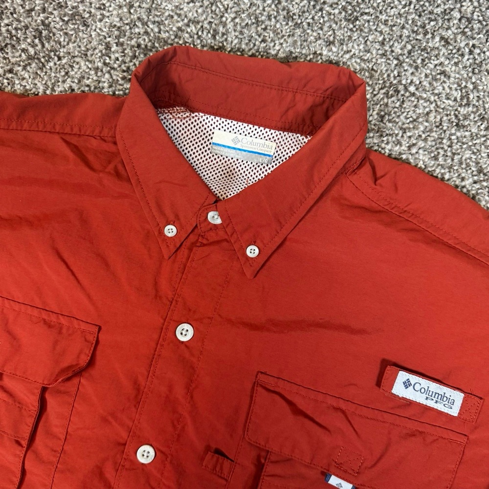 Columbia PFG Omni-Shade Men's L Red Solid Long Sleeve Button-Down Shirt FM7048